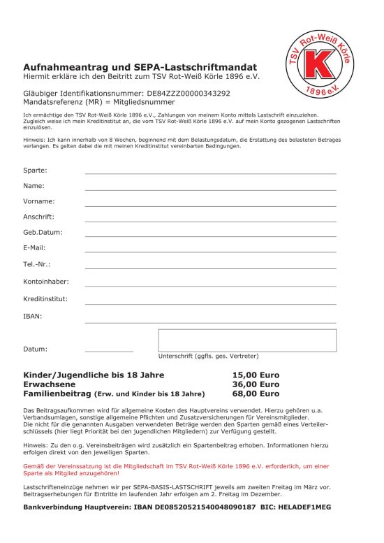 Anmeldeformular TSV Rot-Weiß Körle